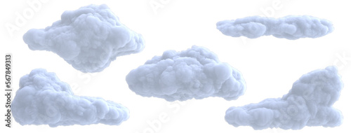 Set realistic cartoon dense wtite cloud isolated on transparent background. Digital graphic element. Beautiful natural phenomenon. 3d render illustration.