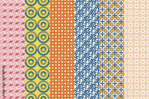 Seamlessly set of pattern. Symmetric abstract wallpaper. Digital paper, textile print. Vector illustration.