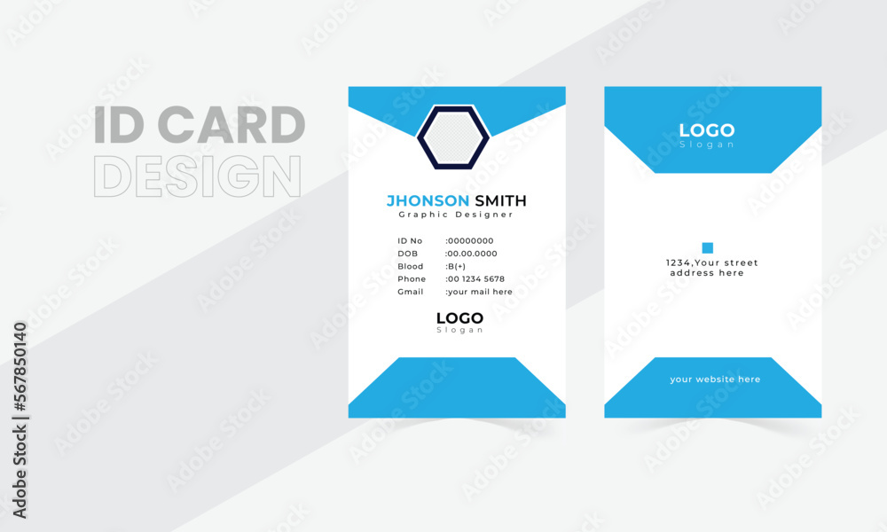 Modern and corporate office Id card design, Simple and Clean ID card Design Template
Modern and corporate office Id card design, Simple and Clean ID card Design Template
