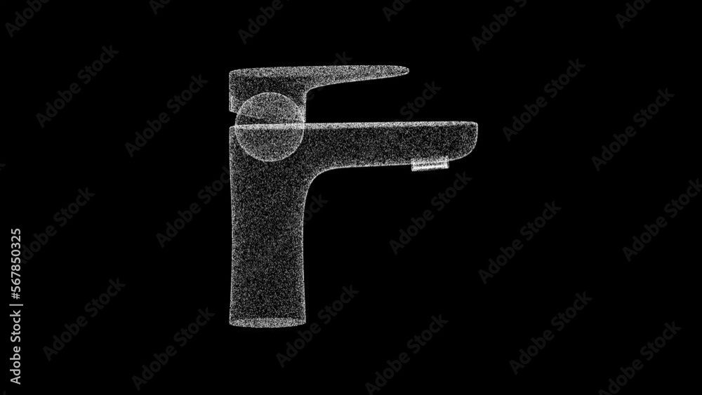 3D washbasin faucet rotates on black background. Object consisting of ...