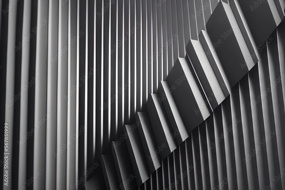 a black and white photo of a metallic wall with vertical lines on it and a black background with a white stripe on the bottom of the wall. generative ai a black and white photo of a metallic wall with vertical lines on it and a black background with a white stripe on the bottom of the wall. generative ai