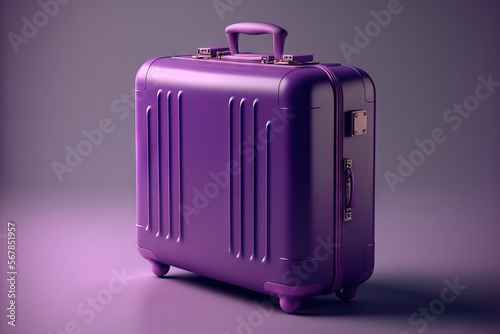 Travel and tourism concept, holiday trip, minimalist style, purple suitcase. Generative AI