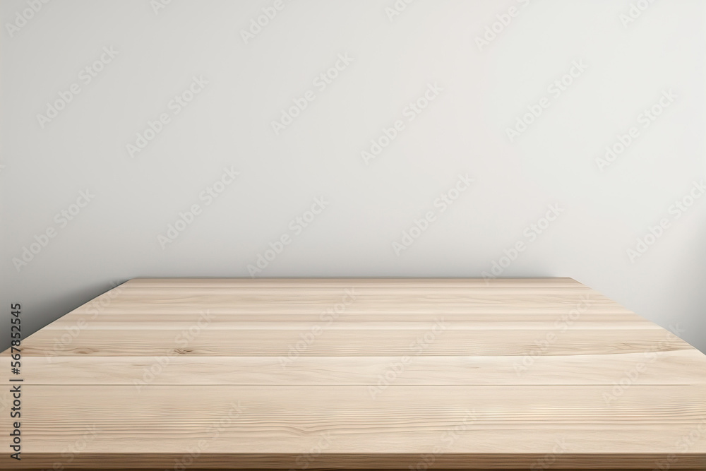 Naklejka premium light colored wood tabletop White background with a table. Generative AI