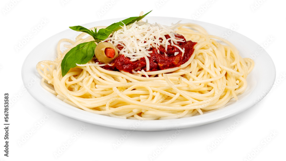 plate of spaghetti and tomato sauce