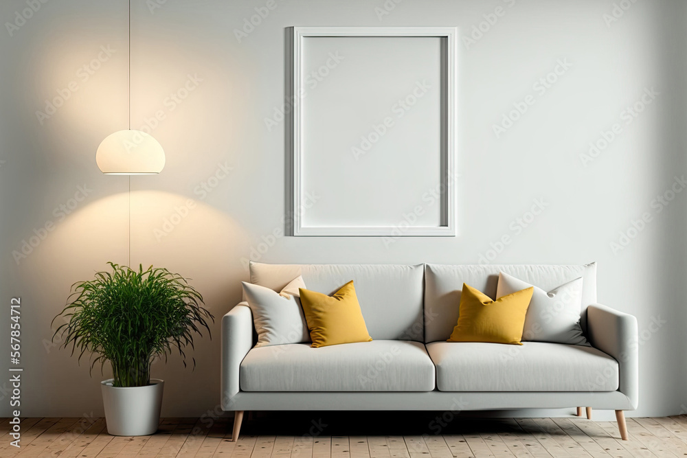 Fototapeta premium Mockups of the interior and a wall frame. Generative AI