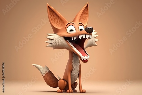 Cute 3D cartoon of coyote character. Generative AI