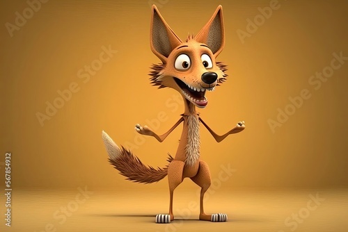 Cute 3D cartoon of coyote character. Generative AI photo