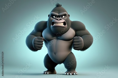 A cute 3D cartoon of a gorilla character. Generative AI