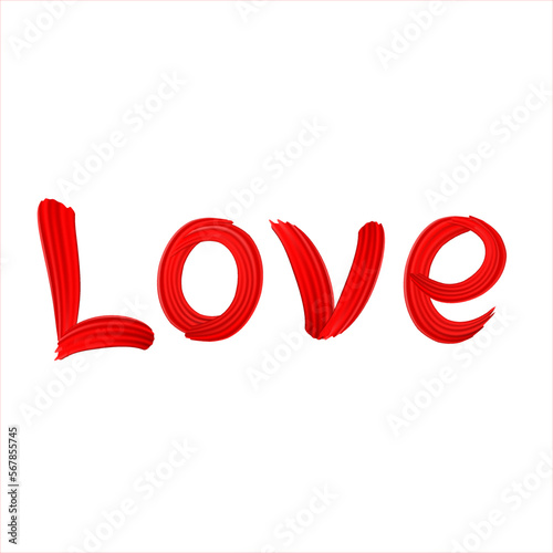 Handwritten brush stroke colorful paint lettering of Love. Hand lettering inscription the red color. Valentines day greeting illustration. Vector illustration.