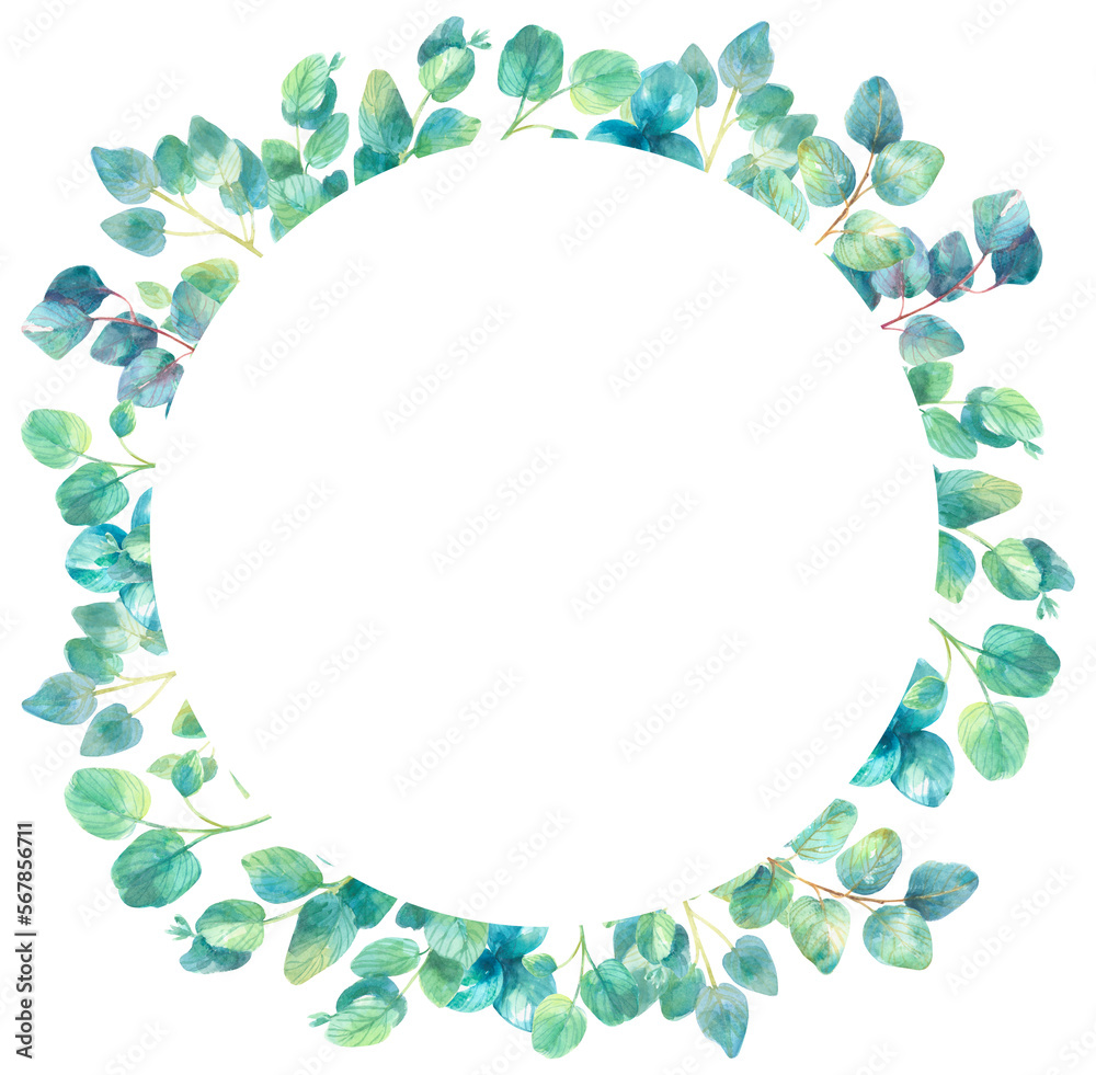 Watercolor round frame with eucalyptus Watercolor round frame with eucalyptus