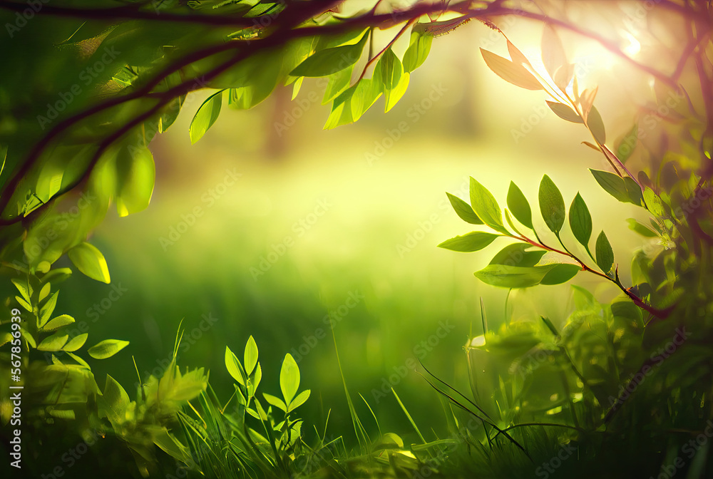 Obraz premium Spring landscape with tree branch created with AI