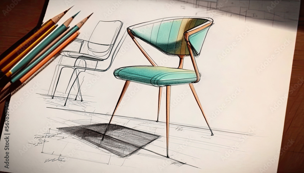 MidCentury Modern Chair Industrial Design Sketch AIGenerated Stock