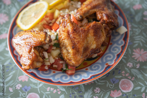Grilled chicken wings with bulgur salad