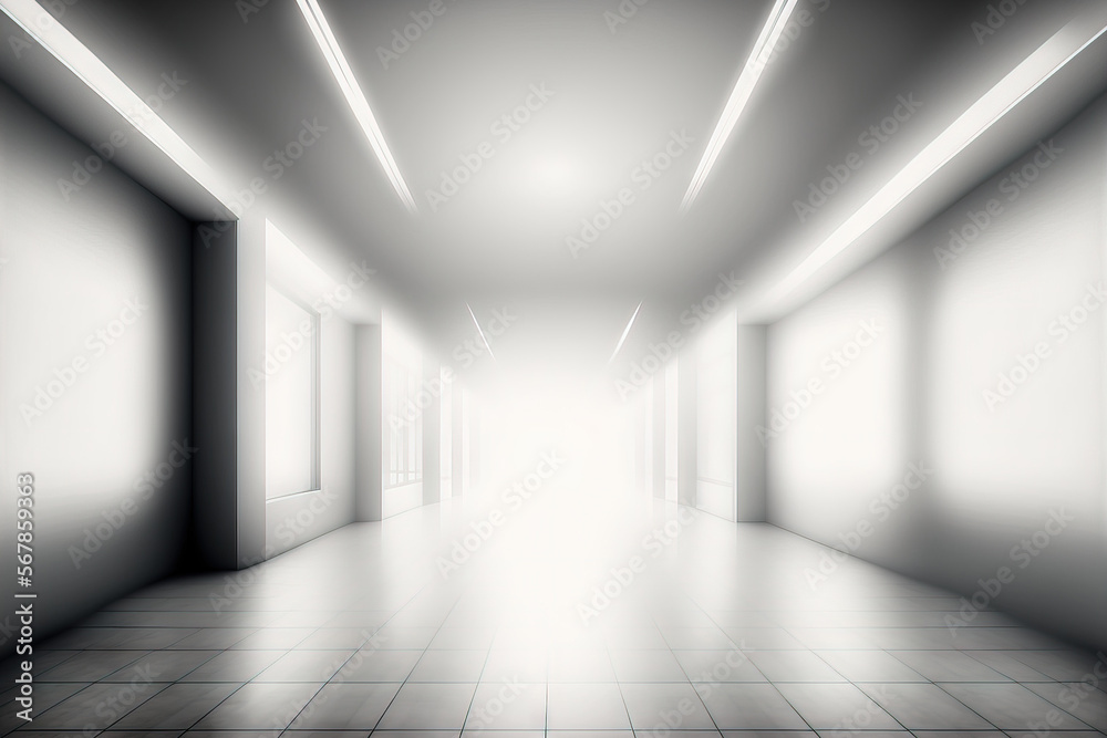 Broad blurry empty abstract building pathway background for banner background, journey to success concept, perspective building hallway. Generative AI