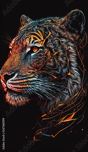 Line art portrait of male tiger. Digital art, illustration