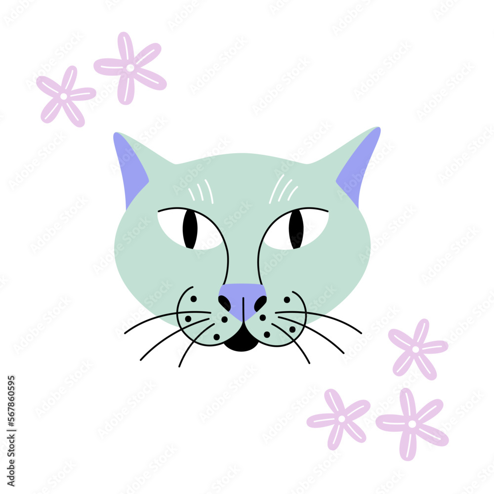Cute hand drawn cat head isolated. Vector illustration of animal pet face