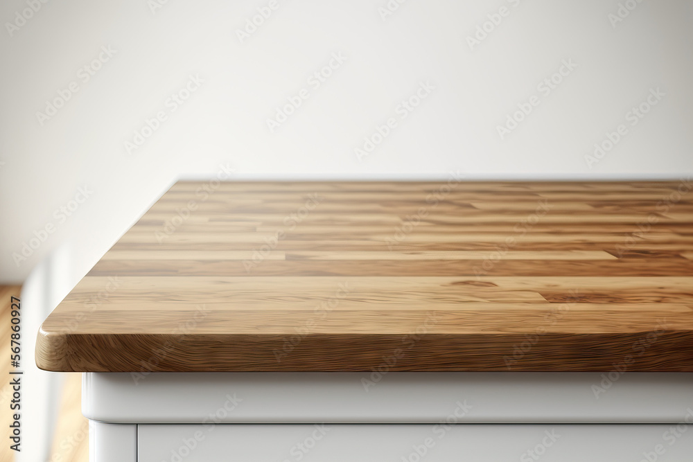 White background with a wooden tabletop. Generative AI White background with a wooden tabletop. Generative AI