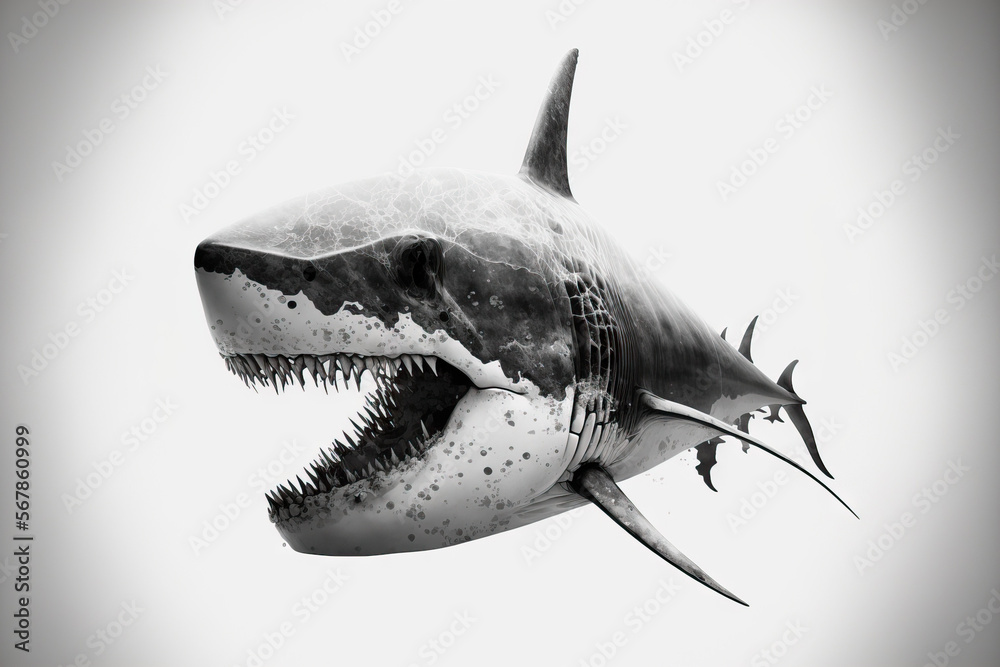 Fototapeta premium Skull of a great white shark against a white background. Generative AI
