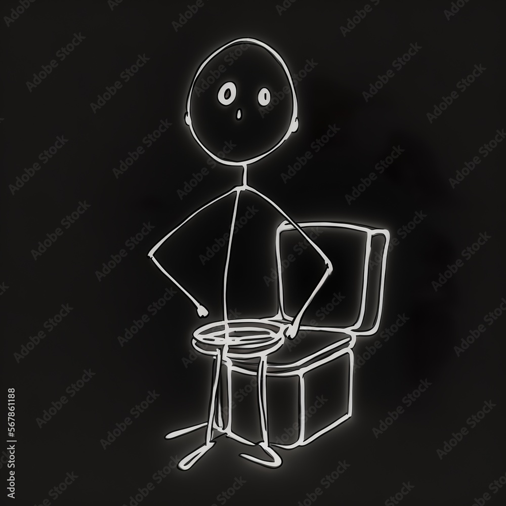 a stick figure drawn in white on a black background is sitting on the wc series stick Paul simple move second part cartoon chalk funny Generativ AI a stick figure drawn in white on a black background is sitting on the wc series stick Paul simple move second part cartoon chalk funny Generativ AI