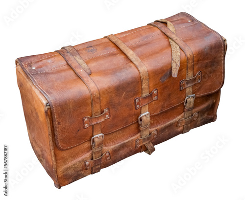 Old leather suitcase on a transparent background. isolated object. Element for design