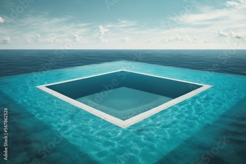 Square empty pool in the middle of the sea, concept of making available already abundant resources, created with Generative AI technology © tookitook