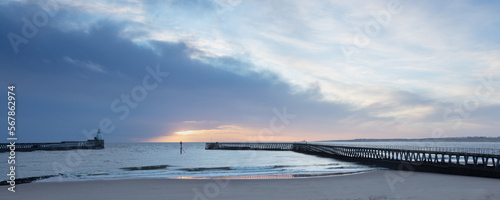 Dawn at Blyth Piers and harbour mouth.  Northumberland, England, UK.