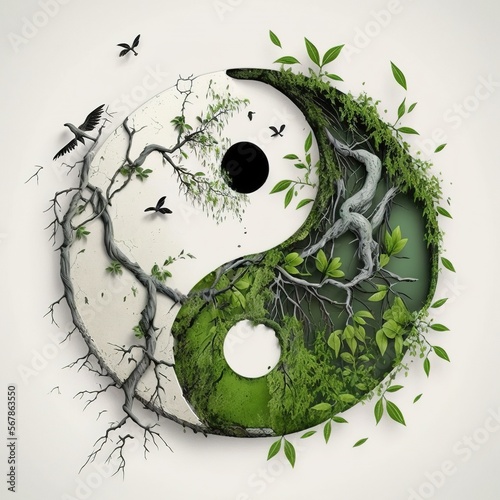 Yin Yang Nature Sign, Generative AI photo