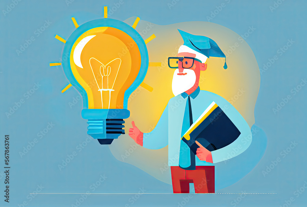 Teacher with lightbulb creative idea concept created with AI Teacher with lightbulb creative idea concept created with AI