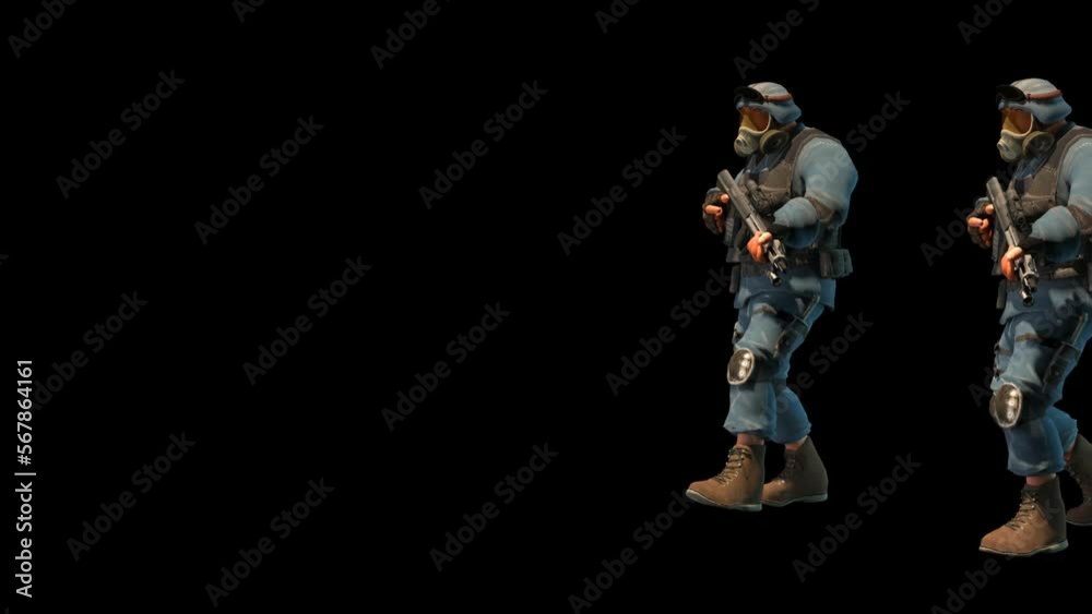 Walking military patrol with machine guns Walking military patrol with machine guns