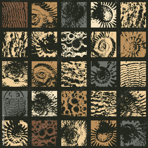 vector abstact seamless pattern background with sea stone texture with imprints of ancient ammonite shells. Suitable for wallpaper design, wrapping paper, fabric, ceramic tiles