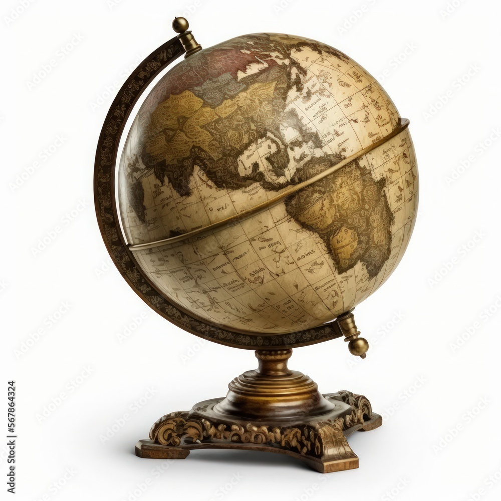 Retro vintage antique spinning globe isolated on a white background ...