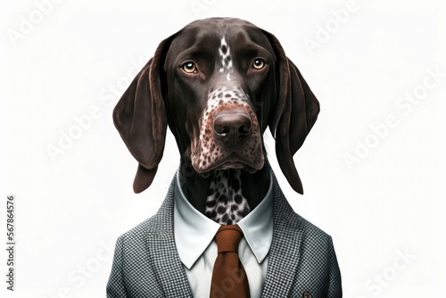 German Shorthaired Pointer in a business suit. generative AI © Adriana