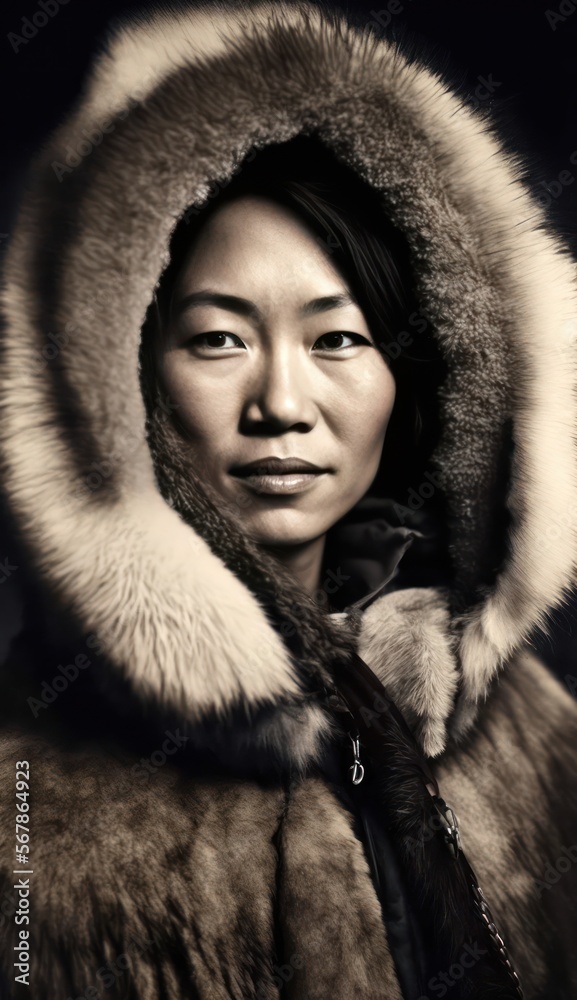Attractive Inuit woman portrait, looking at the camera. Generative AI Attractive Inuit woman portrait, looking at the camera. Generative AI