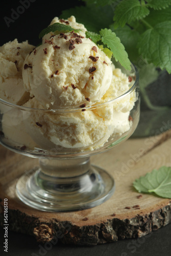 Ice cream scoops in an ice cream bowl