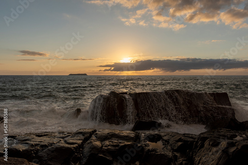 Sunrise View from the trail to Gravatá beach. Florianópolis, Santa Catarina, Brazil.