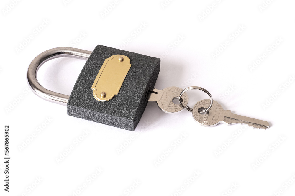 Padlock with keys on a white background isolated Padlock with keys on a white background isolated