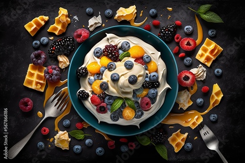 A fruit salad with a lot of blackberries