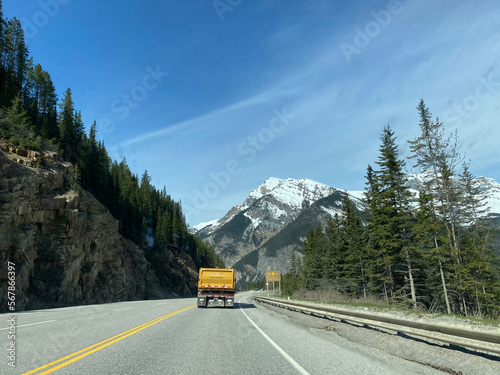 driving in British Columbia with blues sky
