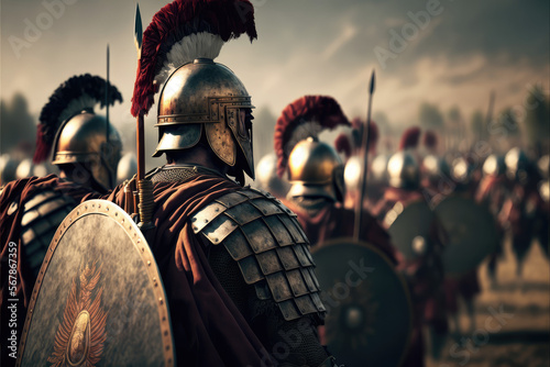 Obraz na plátně anchient roman background design, soldiers moments before entering the battlegro