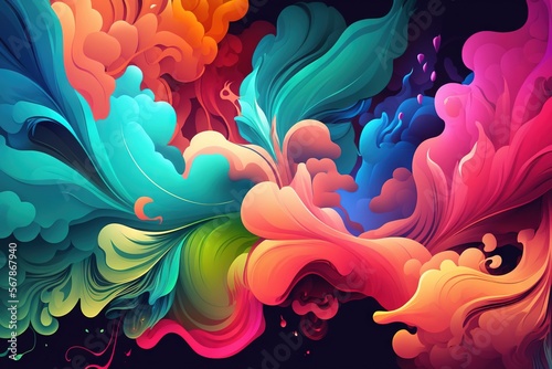 Colorful abstractionism on wallpaper and background. Abstract paint strokes, explosions and splashes. Vector. Generative AI