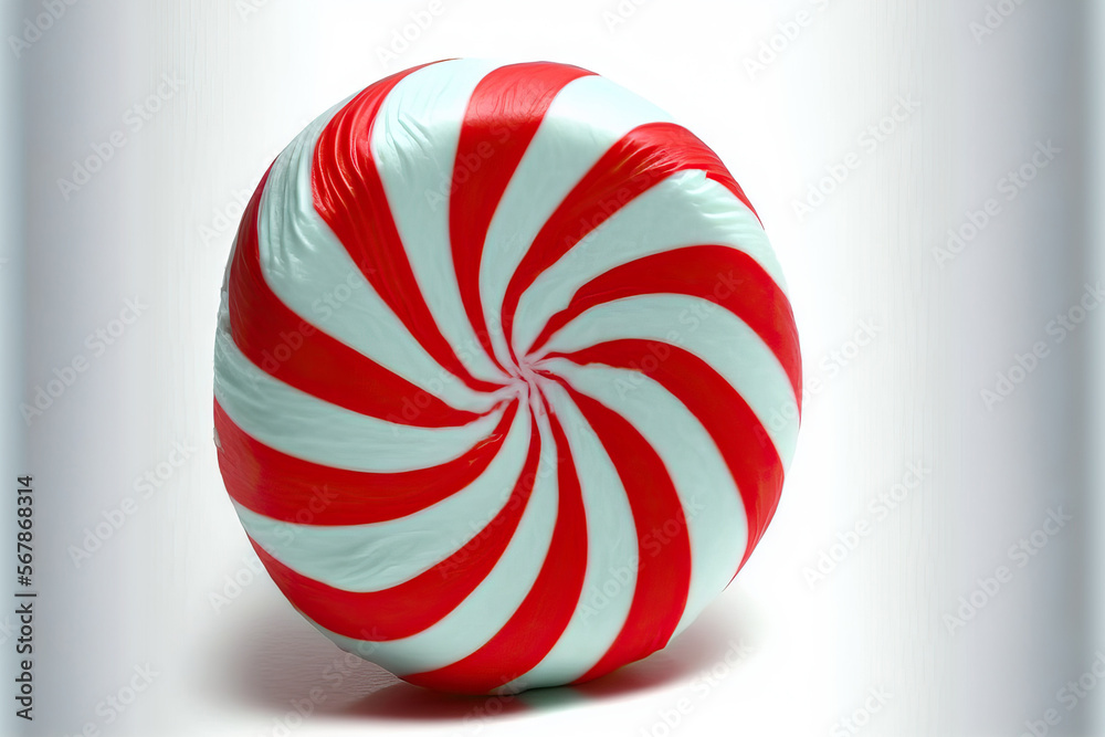 On a white background, one piece of peppermint candy is isolated. Generative AI On a white background, one piece of peppermint candy is isolated. Generative AI
