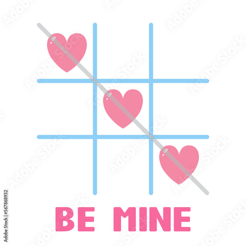 Tic tac toe game with hearts. Happy Valentine's day concept. Be mine. Love card.