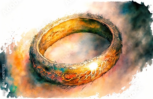 Valokuvatapetti One of the Lord of the Rings rings. Generative AI