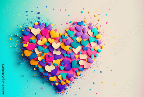 colorful heart made of of small hearts and color splashes. Generative AI