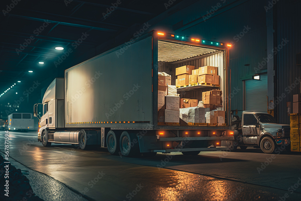 Modern truck filled with boxes in a shipping bay: supply chain efficiency, Generative AI