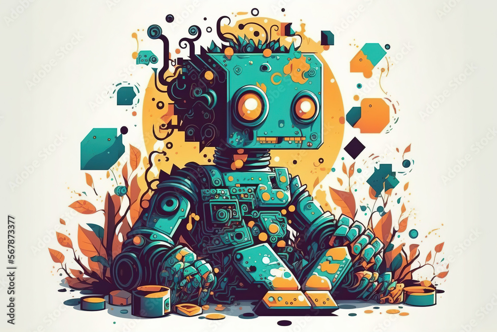 Robot Cartoon Vector, cute robot character, AI, Artificial intelligence,  illustration, graphic art, drawing, adorable, kids, boys, cheerful,  colorful, abstract, technology, blue robot, poster, print Stock  Illustration | Adobe Stock