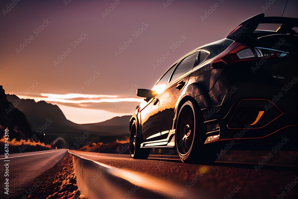 Naklejka premium A photo of a car on the road. Generative AI.