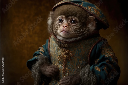 Created with Generative AI technology. portrait of a pygmy marmoset in renaissance clothing photo