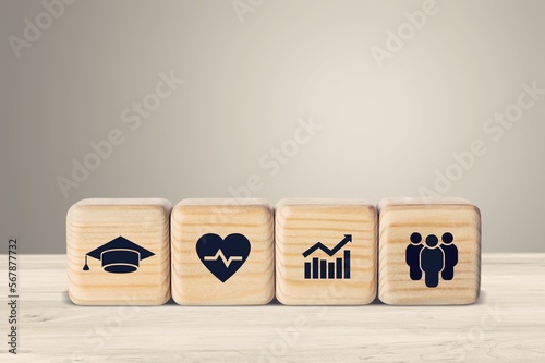 Konstfotografi Set of wooden cube blocks with infographic
