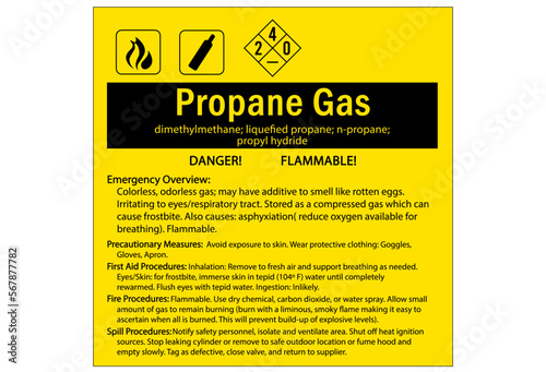 Propane warning chemical sign and labels propane gas
